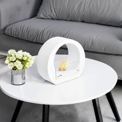 Estufa de bioetanol, 40 x 18,2 x 35 cm, de acero y vidrio en blanco | Colección Vesubio