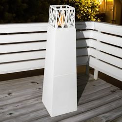 Estufa de bioetanol, 40 x 40 x 145 cm, de acero inoxidable en blanco | Colección Mauna Loa