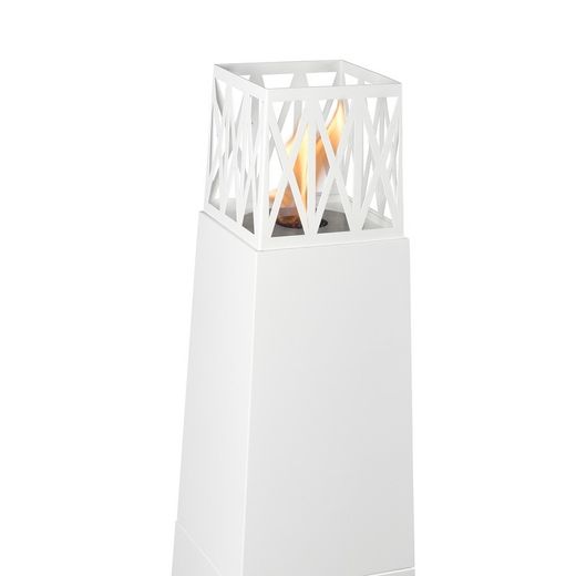 Estufa de bioetanol, 40 x 40 x 145 cm, de acero inoxidable en blanco | Colección Mauna Loa