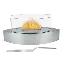 Estufa de bioetanol, 50,8 x 20,3 x 23 cm, de acero y vidrio en plateado | Colección Fuji