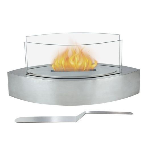 Estufa de bioetanol, 50,8 x 20,3 x 23 cm, de acero y vidrio en plateado | Colección Fuji