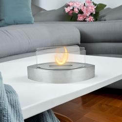 Estufa de bioetanol, 50,8 x 20,3 x 23 cm, de acero y vidrio en plateado | Colección Fuji