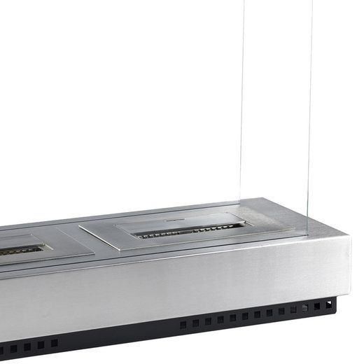 Estufa de bioetanol, 76 x 23 x 52 cm, de acero y vidrio en plateado | Colección Santorini