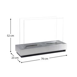 Estufa de bioetanol, 76 x 23 x 52 cm, de acero y vidrio en plateado | Colección Santorini