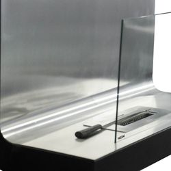 Estufa de bioetanol, 80 x 35 x 50 cm, de acero y vidrio en plateado|Thera