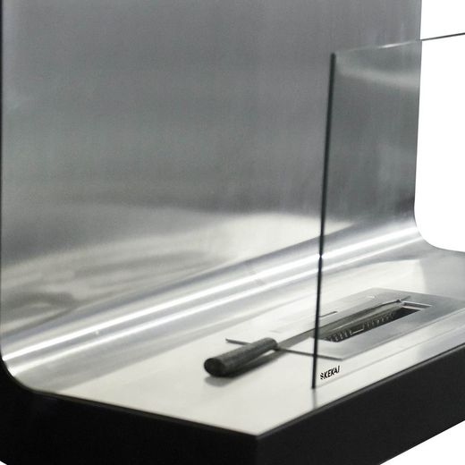 Estufa de bioetanol, 80 x 35 x 50 cm, de acero y vidrio en plateado|Thera