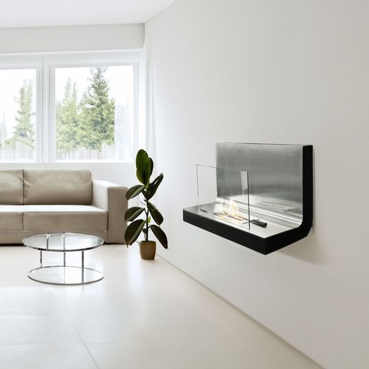 Estufa de bioetanol, 80 x 35 x 50 cm, de acero y vidrio en plateado|Thera