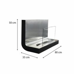 Estufa de bioetanol, 80 x 35 x 50 cm, de acero y vidrio en plateado|Thera