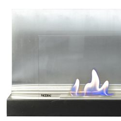 Estufa de bioetanol, 80 x 35 x 50 cm, de acero y vidrio en plateado|Thera