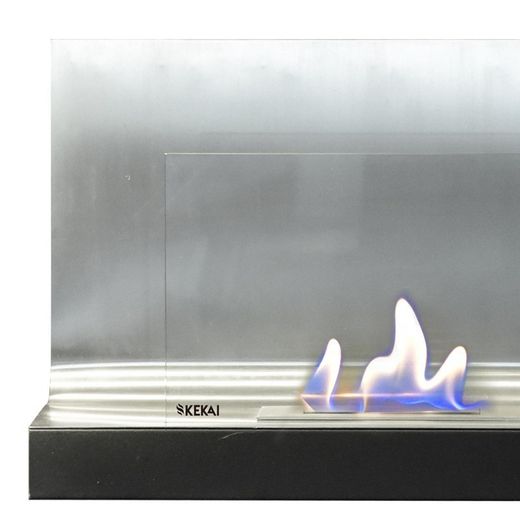 Estufa de bioetanol, 80 x 35 x 50 cm, de acero y vidrio en plateado|Thera