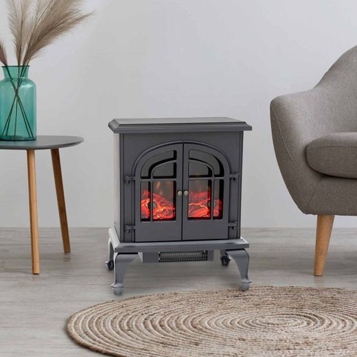 Stufa elettrica, 47 x 31 x 64 cm, in metallo e polipropilene nero | Collezione Vulcano