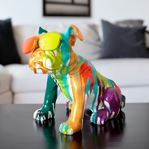 Figura Bulldog, 40 x 23 x 34 cm, en poliresina multicolor