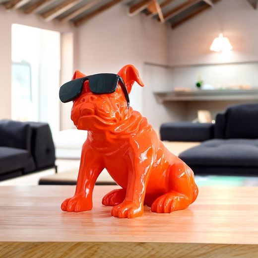 Statue de bulldog Khal, 40 x 23 x 34 cm, orange assis