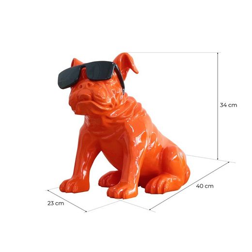 Statue de bulldog Khal, 40 x 23 x 34 cm, orange assis