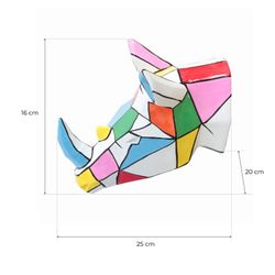 Figura cabeza de rinoceronte de pared, 25 x 20 x 16 cm, en poliresina multicolor