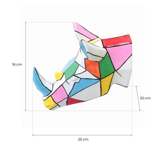 Figura cabeza de rinoceronte de pared, 25 x 20 x 16 cm, en poliresina multicolor