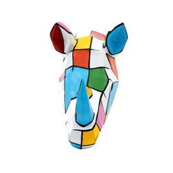 Figura cabeza de rinoceronte de pared, 25 x 20 x 16 cm, en poliresina multicolor