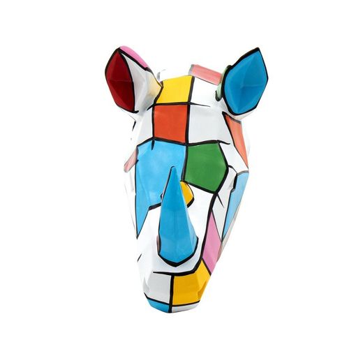 Figura cabeza de rinoceronte de pared, 25 x 20 x 16 cm, en poliresina multicolor