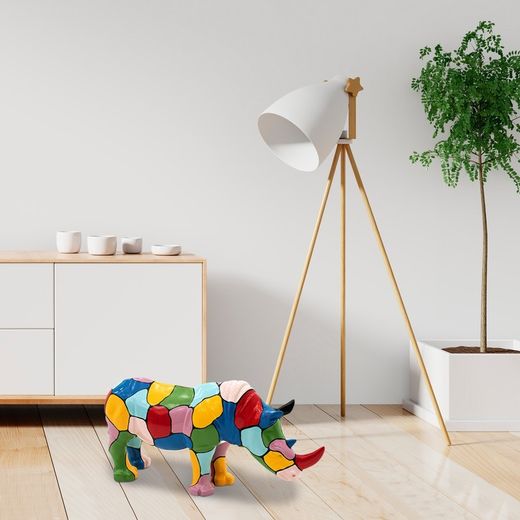 Figura decorativa Rinoceronte L, 104 x 26 x 47 cm, en poliresina multicolor