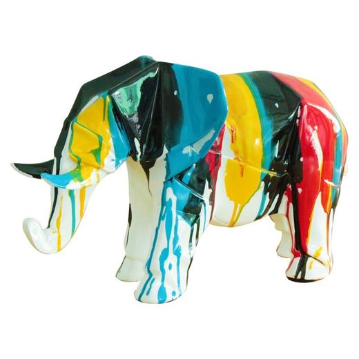 Statue d'éléphant Amón, 33 x 15 x 21 cm, en résine polymère multicolore
