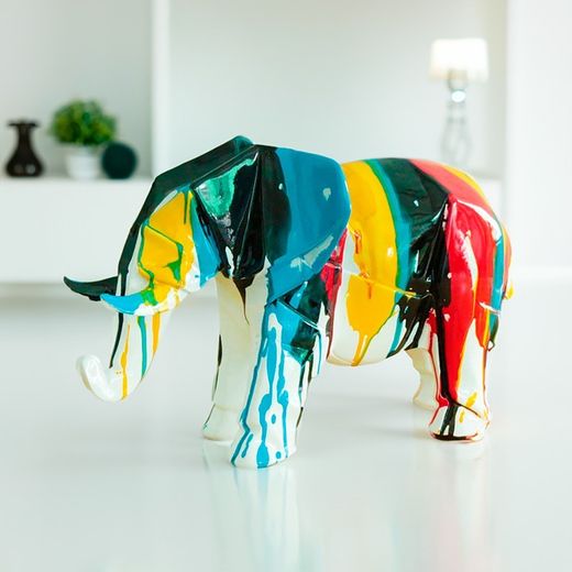 Statue d'éléphant Amón, 33 x 15 x 21 cm, en résine polymère multicolore