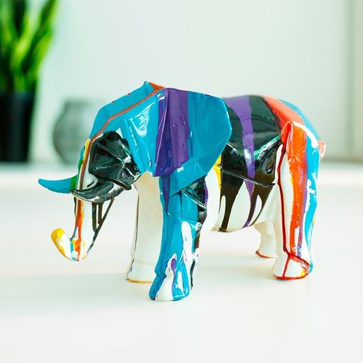 Statue d'éléphant Amunet, 33 x 15 x 21 cm, en polyrésine multicolore