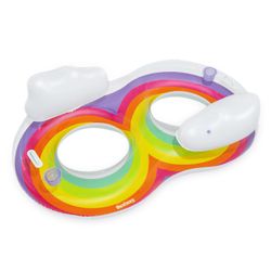 Flotteur Gonflable Double Bestway Rainbow Dreams 172x102 cm avec Porte-Gobelets Multicolore