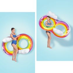 Flotteur Gonflable Double Bestway Rainbow Dreams 172x102 cm avec Porte-Gobelets Multicolore