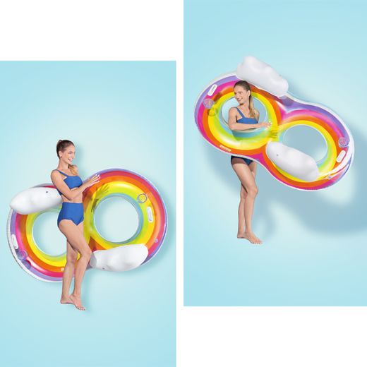 Flotteur Gonflable Double Bestway Rainbow Dreams 172x102 cm avec Porte-Gobelets Multicolore