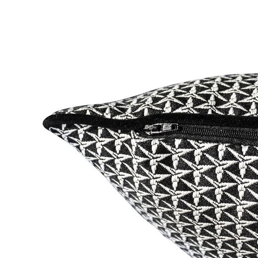 Funda de cojín, 60 x 60 cm, con estampado geométrico triangular crudo/negro | Colección Breda