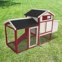 Gallinero de Madera Pintada y Metal Gardiun Kansas 62x152x92 cm - para 3 Gallinas con Percha y Tejado a 2 Aguas
