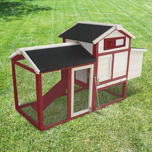 Gallinero de Madera Pintada y Metal Gardiun Kansas 62x152x92 cm - para 3 Gallinas con Percha y Tejado a 2 Aguas