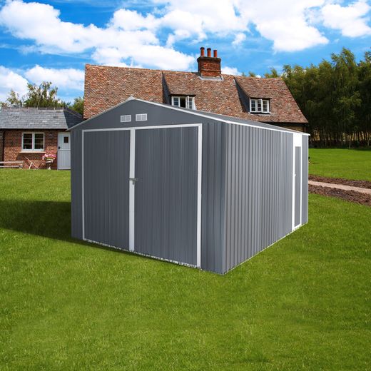 Metallgarage Gardiun Durham 15,36 m² Anthrazitgrau mit Doppeltür und Satteldach