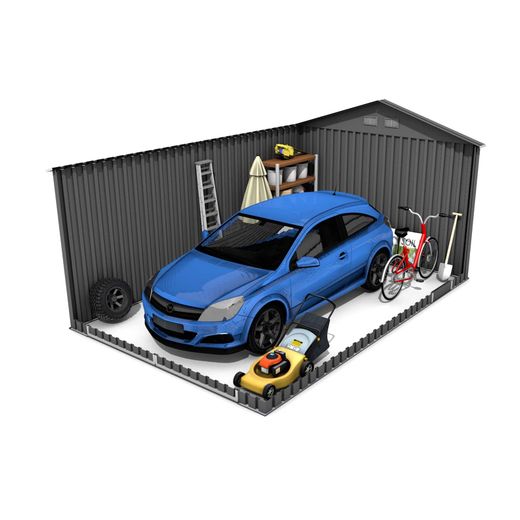 Metallgarage Gardiun Durham 15,36 m² Anthrazitgrau mit Doppeltür und Satteldach