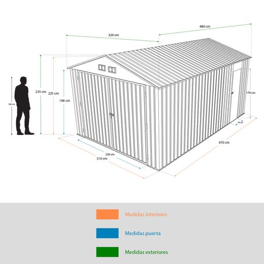Metallgarage Gardiun Durham 15,36 m² Anthrazitgrau mit Doppeltür und Satteldach
