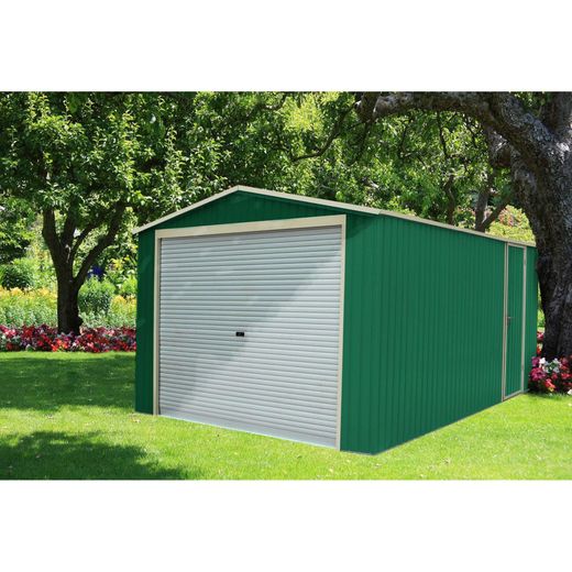 Garaje Metálico Essex 19,5 m² Verde - Estructura Rígida y Puerta Enrollable