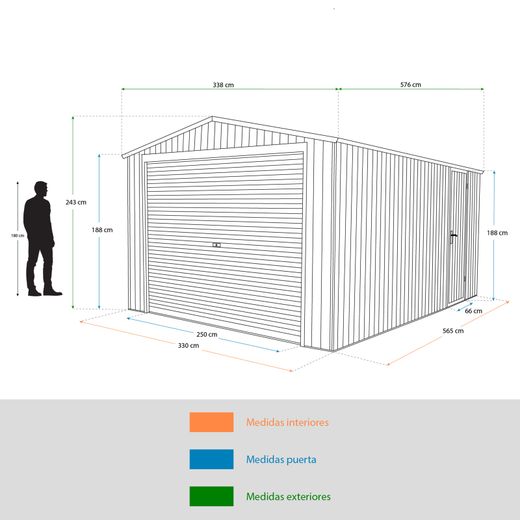 Garaje Metálico Essex 19,5 m² Verde - Estructura Rígida y Puerta Enrollable