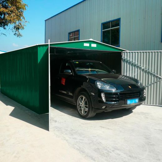Metallgarage Gardiun Oxford 20,5 m² Außen, Grün, mit Doppeltür und Satteldach