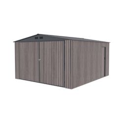 Garaje Metálico Gardiun Surrey 15,96 m² (380x420x232 cm) para 1 Coche | Doble Puerta Abatible, Puerta Lateral y Respiraderos | Diseño Efecto Madera