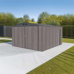 Garaje Metálico Gardiun Surrey 15,96 m² (380x420x232 cm) para 1 Coche | Doble Puerta Abatible, Puerta Lateral y Respiraderos | Diseño Efecto Madera