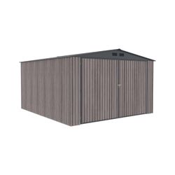 Garaje Metálico Gardiun Surrey 15,96 m² (380x420x232 cm) para 1 Coche | Doble Puerta Abatible, Puerta Lateral y Respiraderos | Diseño Efecto Madera