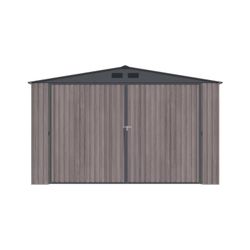 Garaje Metálico Gardiun Surrey 15,96 m² (380x420x232 cm) para 1 Coche | Doble Puerta Abatible, Puerta Lateral y Respiraderos | Diseño Efecto Madera