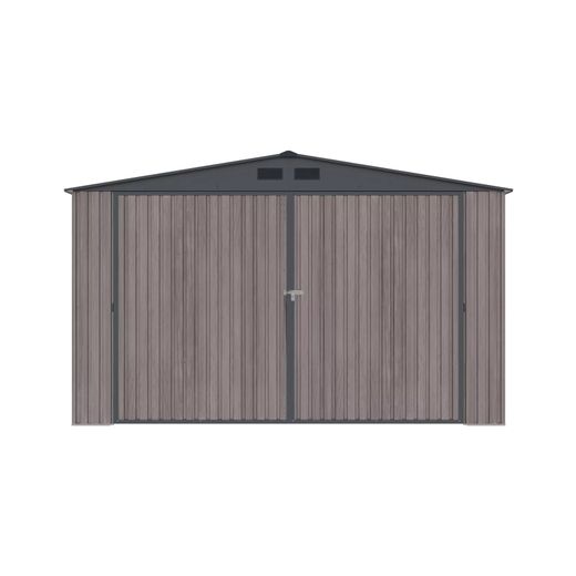 Garaje Metálico Gardiun Surrey 15,96 m² (380x420x232 cm) para 1 Coche | Doble Puerta Abatible, Puerta Lateral y Respiraderos | Diseño Efecto Madera
