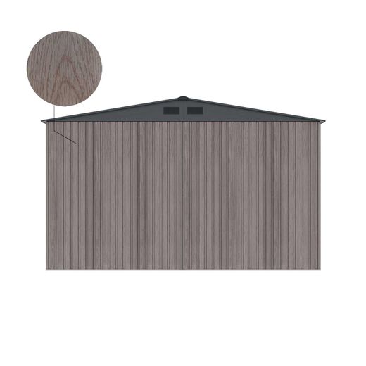Garaje Metálico Gardiun Surrey 15,96 m² (380x420x232 cm) para 1 Coche | Doble Puerta Abatible, Puerta Lateral y Respiraderos | Diseño Efecto Madera