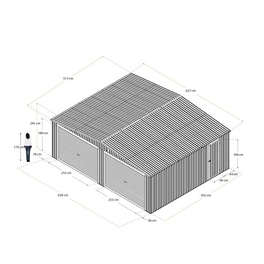 Metallgarage Warwick 32,68 m² für 2 Autos mit Rolltoren