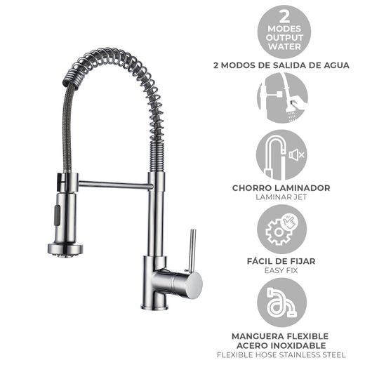 Grifo de Cocina K2O Dock, Caño Giratorio 360° y Extraíble, Monomando