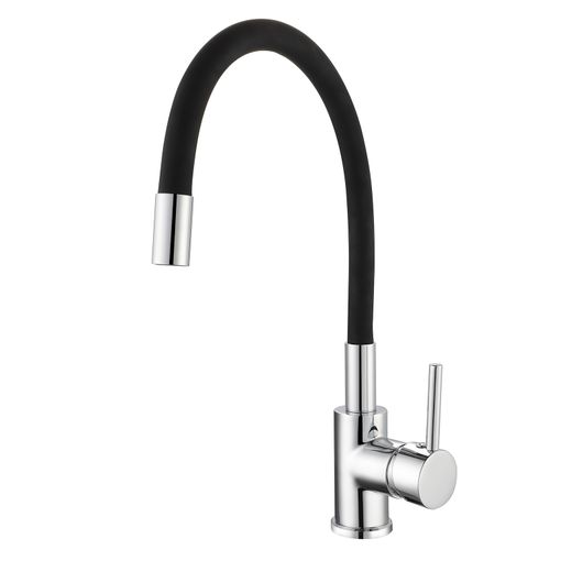 Grifo de Cocina K2O Flex, Monomando con Caño Giratorio y Aireador, Negro y Cromo