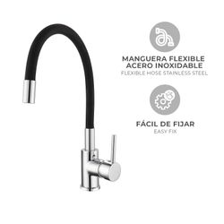 Grifo de Cocina K2O Flex, Monomando con Caño Giratorio y Aireador, Negro y Cromo