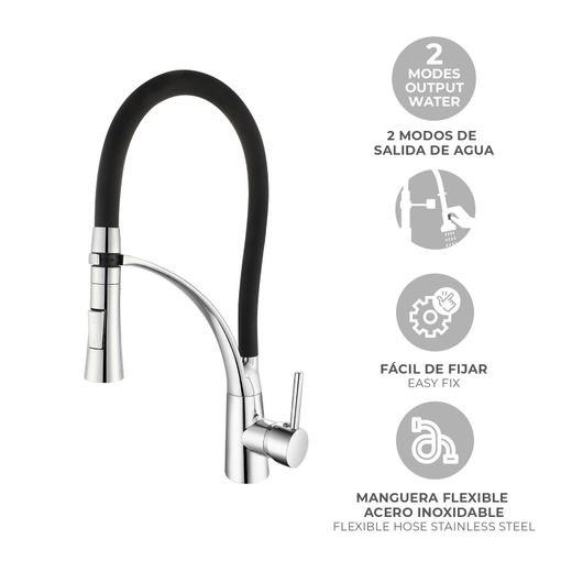 Grifo de Cocina K2O Splash con Caño Giratorio y Extraíble, Monomando, Aireador