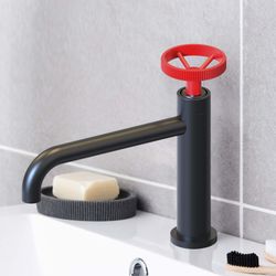 Grifo de lavabo K2O Chillout Delta Bajo, negro rojo, monomando con aireador